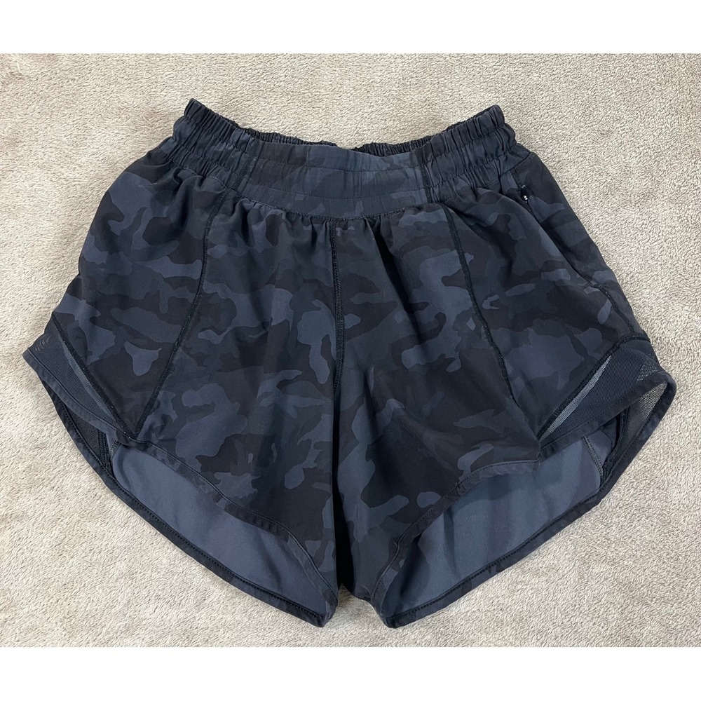 Lululemon Hotty Hot Short Womens 0 Black/Gray Camo Lined Athletic Running EUC